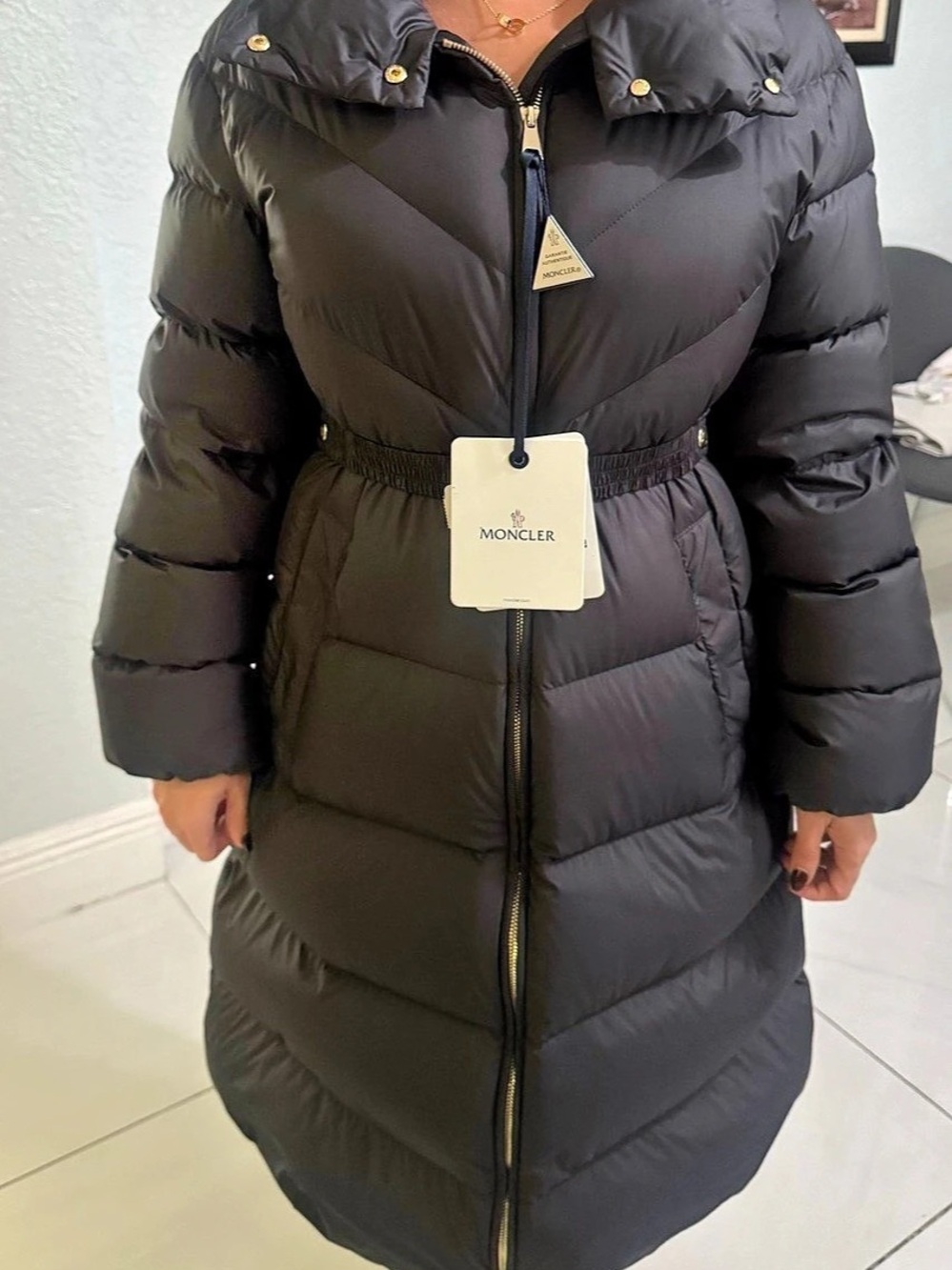 Moncler Imin Hooded Belted Long Coat Black